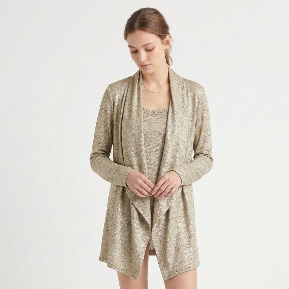 Ruby Road Blouse Layered Gold Metallic Minimalist Studded 1X